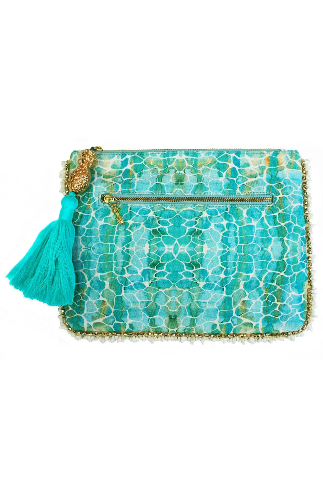 Beaded Clutch Bag Aqua Pebbles