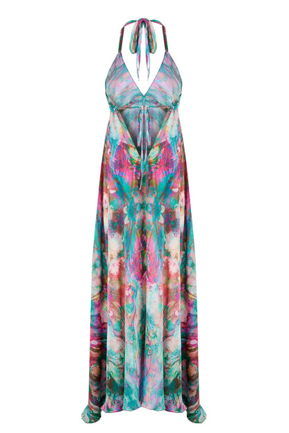 Silk Maxi Ibiza Dress Liquid Rainbow