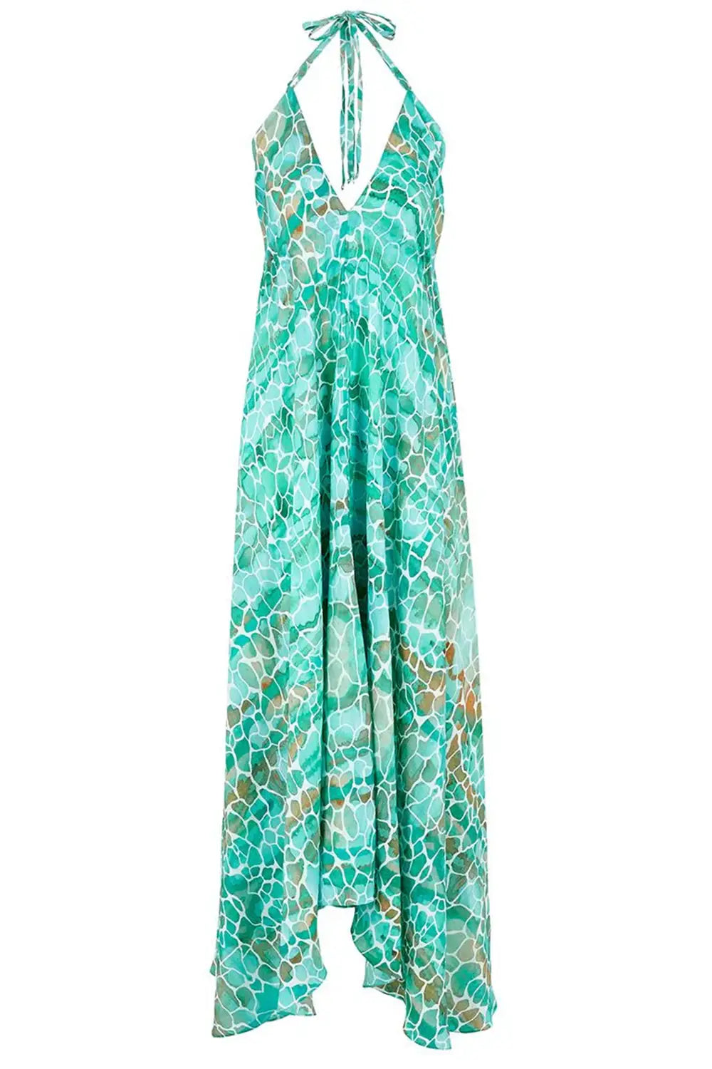 Silk Maxi Ibiza Dress Aqua Pebbles