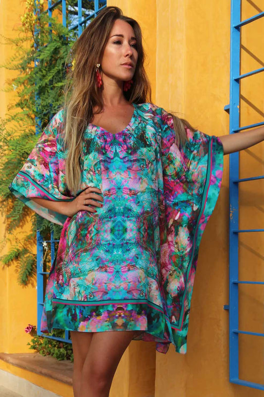 Silk Kaftan Liquid Rainbow