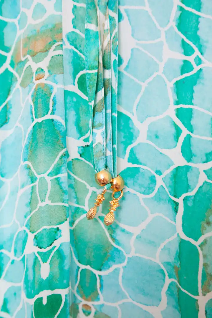 Silk Maxi Ibiza Dress Aqua Pebbles