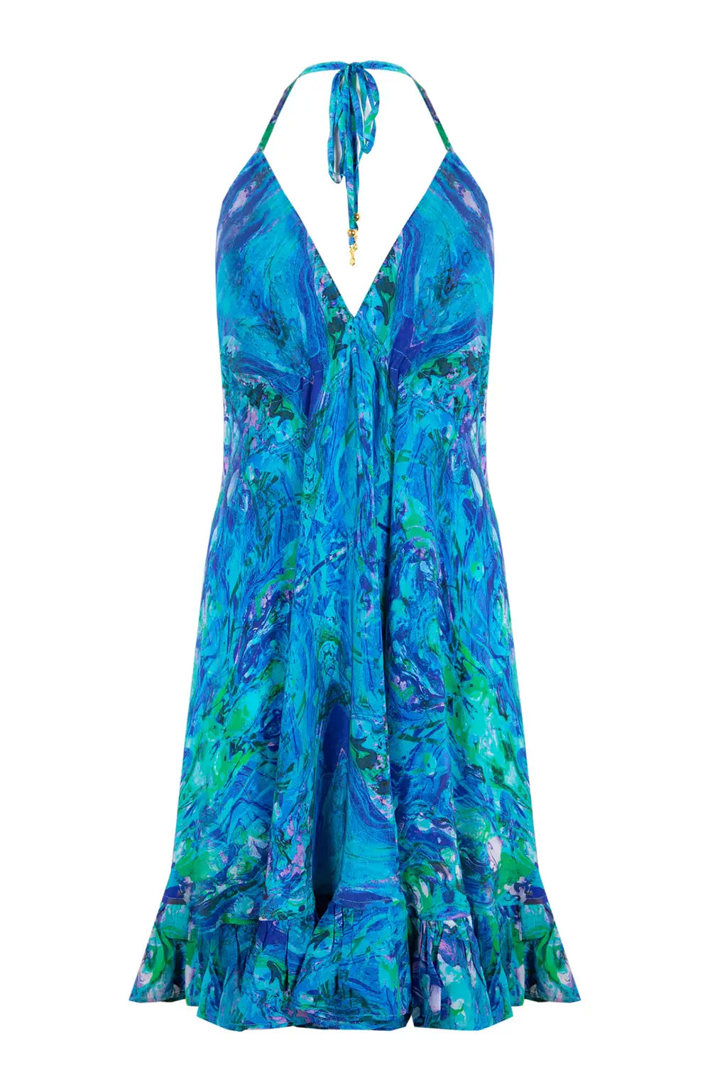 Silk Mini Ibiza Dress Turquoise Glow