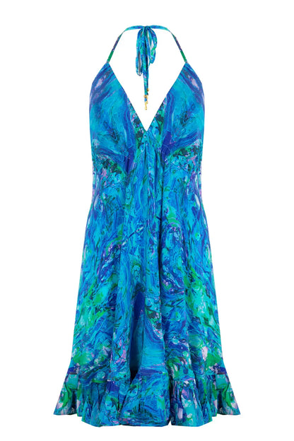 Silk Mini Ibiza Dress Turquoise Glow