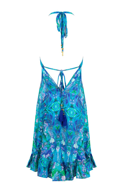 Silk Mini Ibiza Dress Turquoise Glow