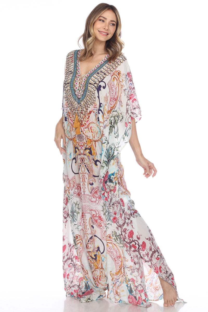 Maxi Kaftan Pink Filigree