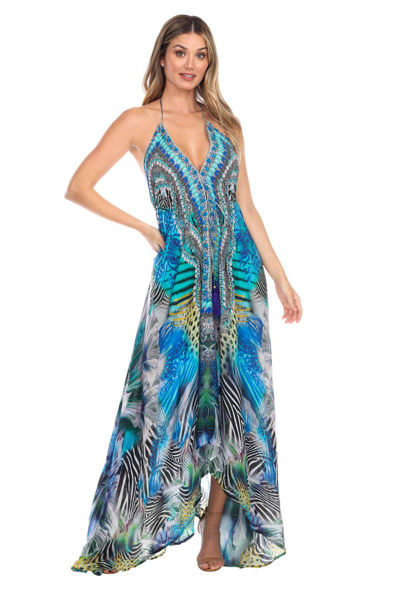 Silk halter maxi on sale dress