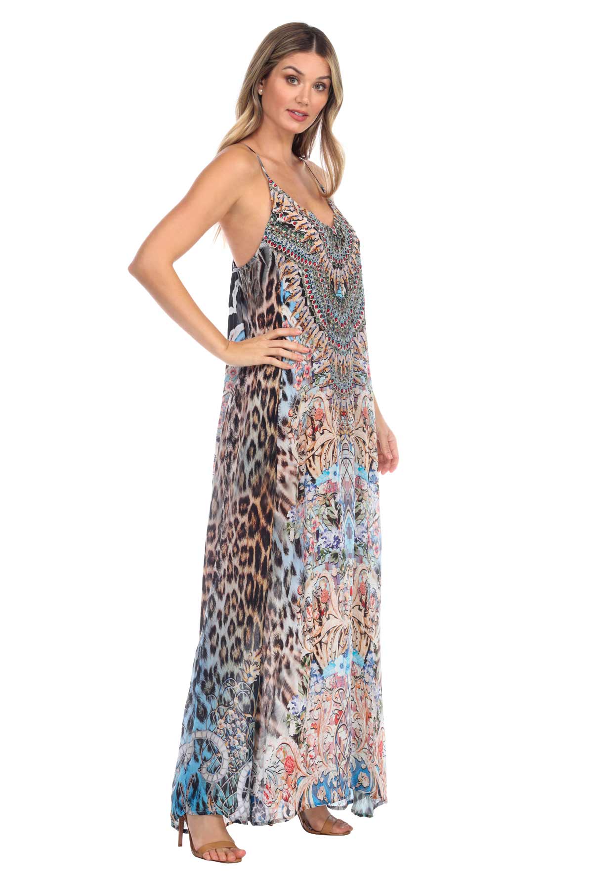 T-Back Maxi Dress Blue Leopard