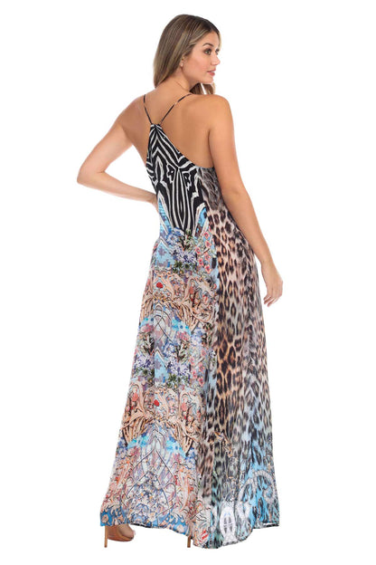 T-Back Maxi Dress Blue Leopard