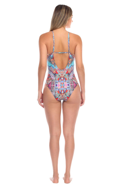 Swimsuit Plunge Ikat Blossom