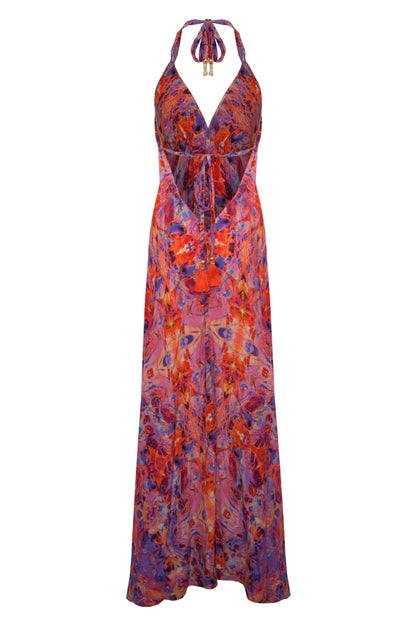 Silk Maxi Ibiza Dress Pink Fire