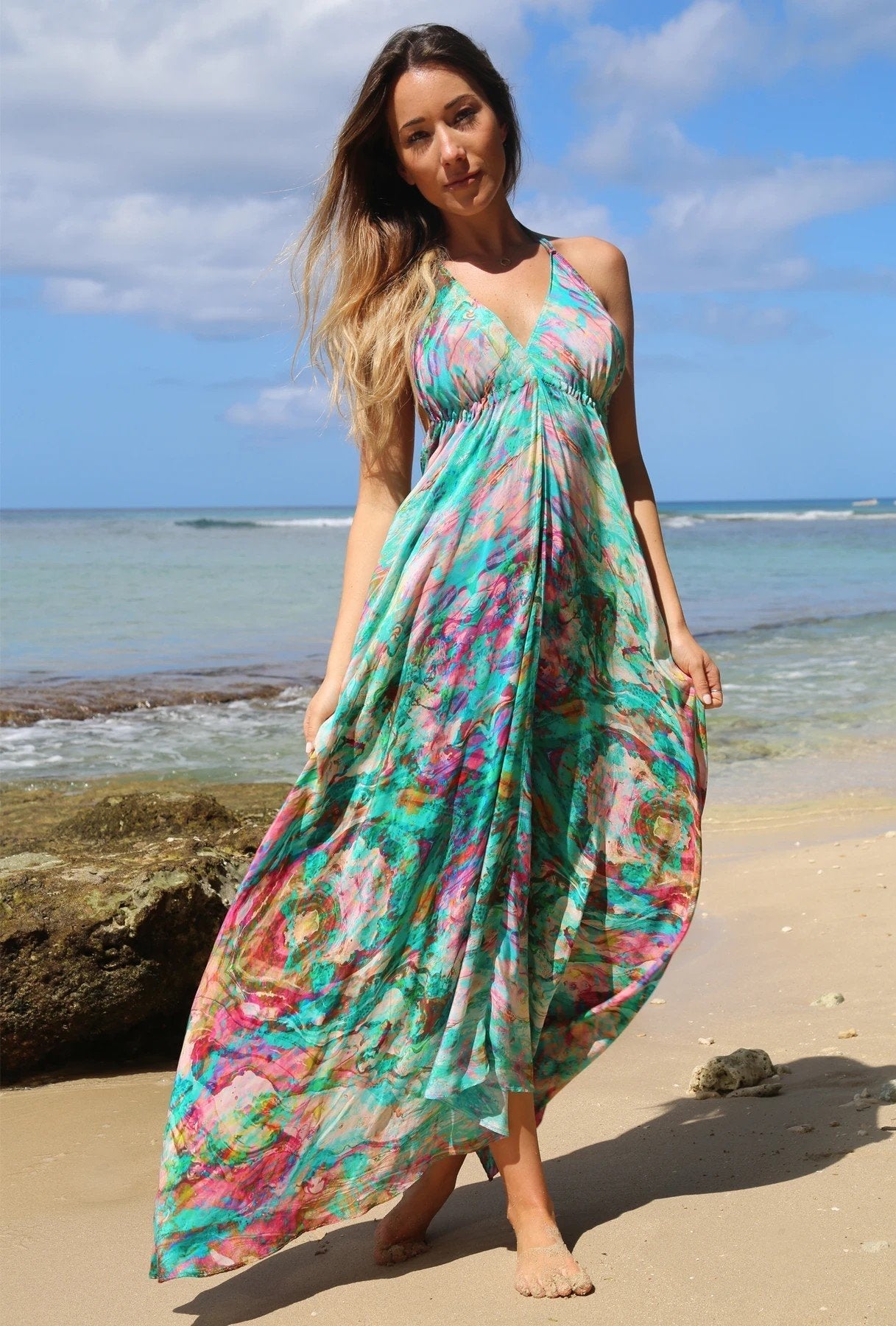 Silk Maxi Ibiza Dress Liquid Rainbow